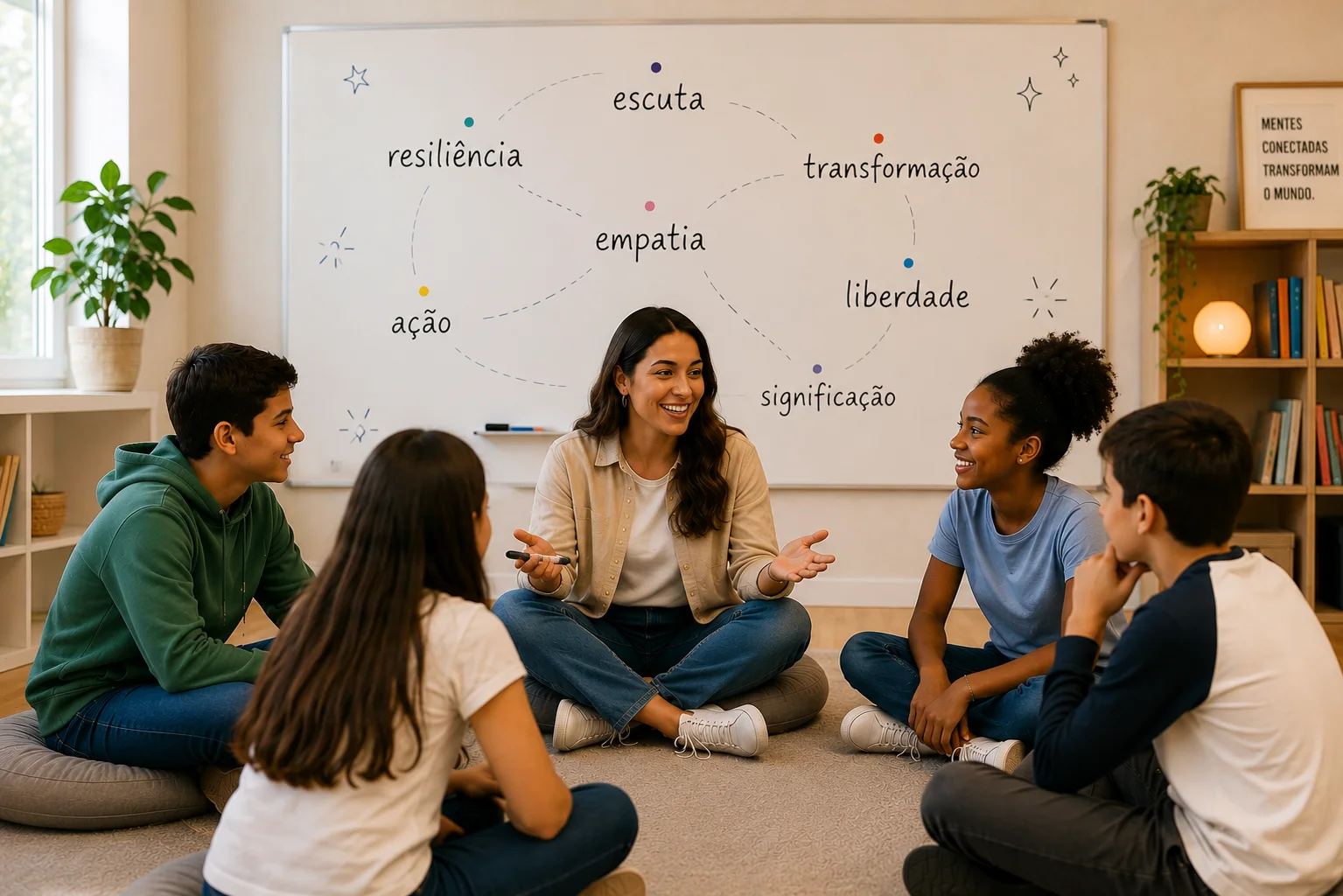 Estudantes participando de uma atividade da Galáxia das Emoções